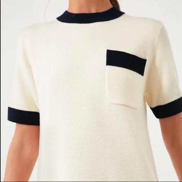 #1442 Tuckernuck NWT Merritt Off White Navy Knit Wool Blend Dress Size Large - Picture 4 of 4